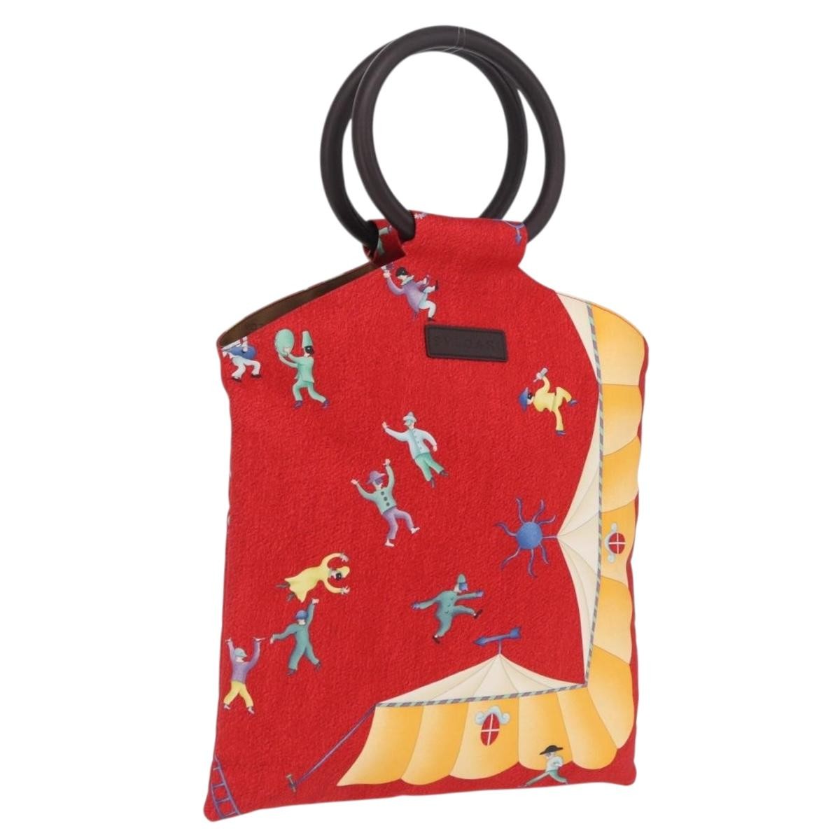 Bulgari Red Silk Pierrot Circus Print Small Tote Bag
