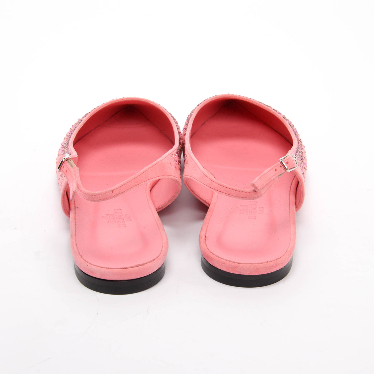 Hermes Rose Jaipur Suede & Strass Brilliante Slingback Flats 39