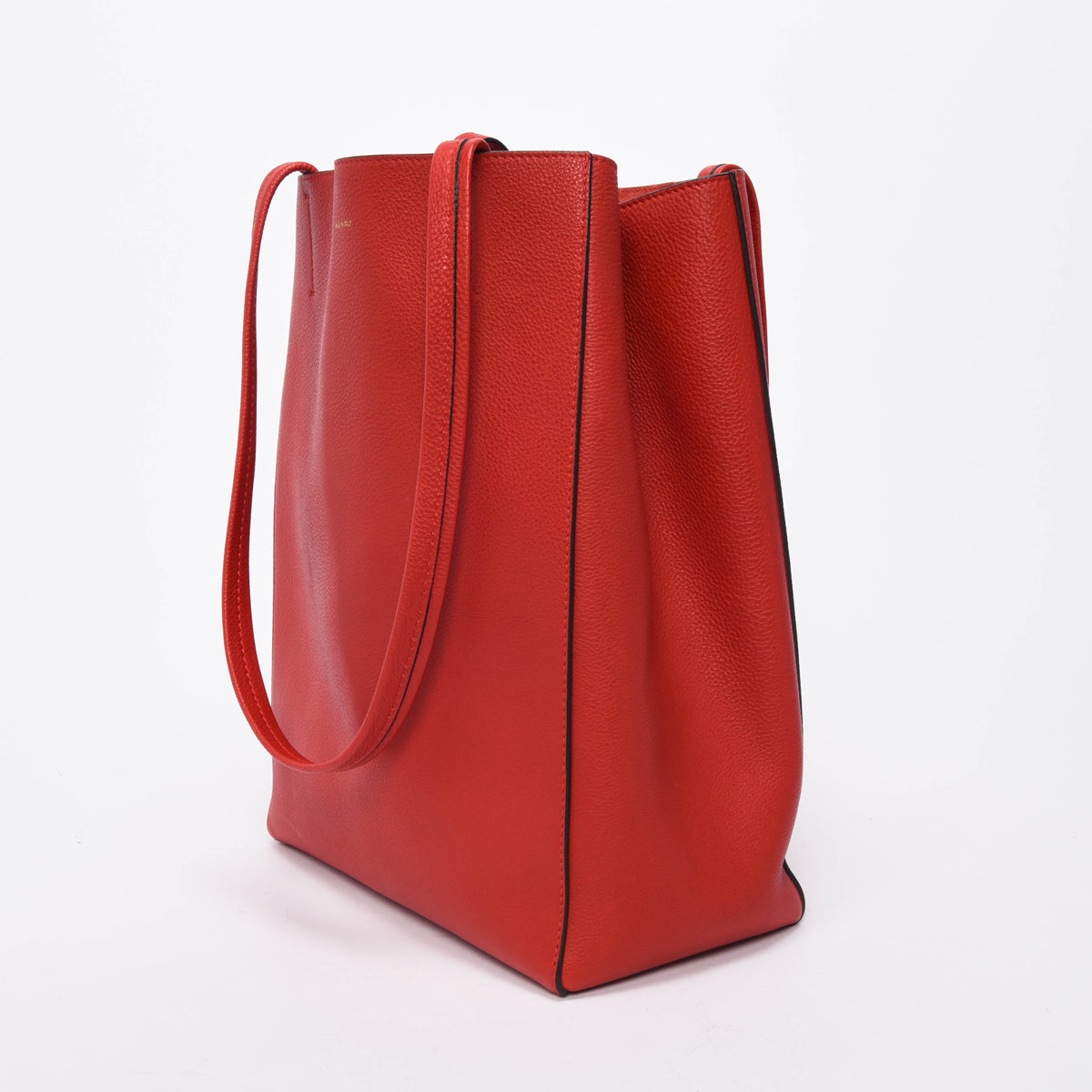 Celine Red Grained Calfskin Vertical Cabas Tote