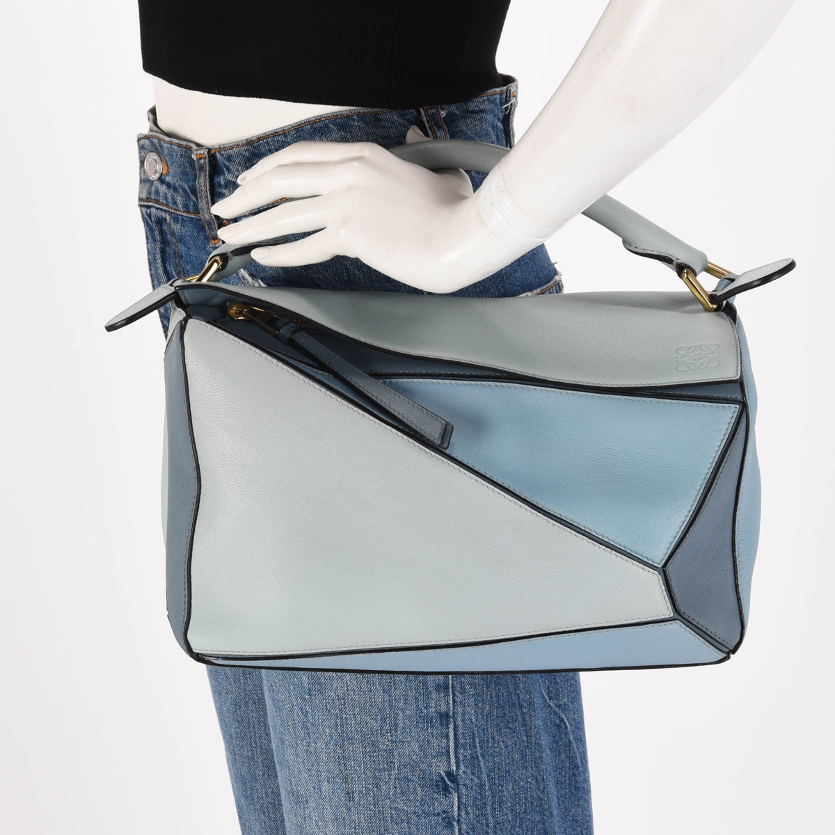 Loewe Blue Tri-Colour Calfskin Medium Puzzle Bag