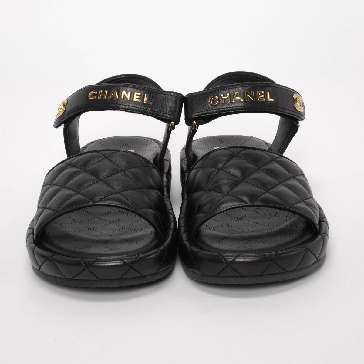 Chanel Black Quilted Lambskin CC Platform Sandals 41