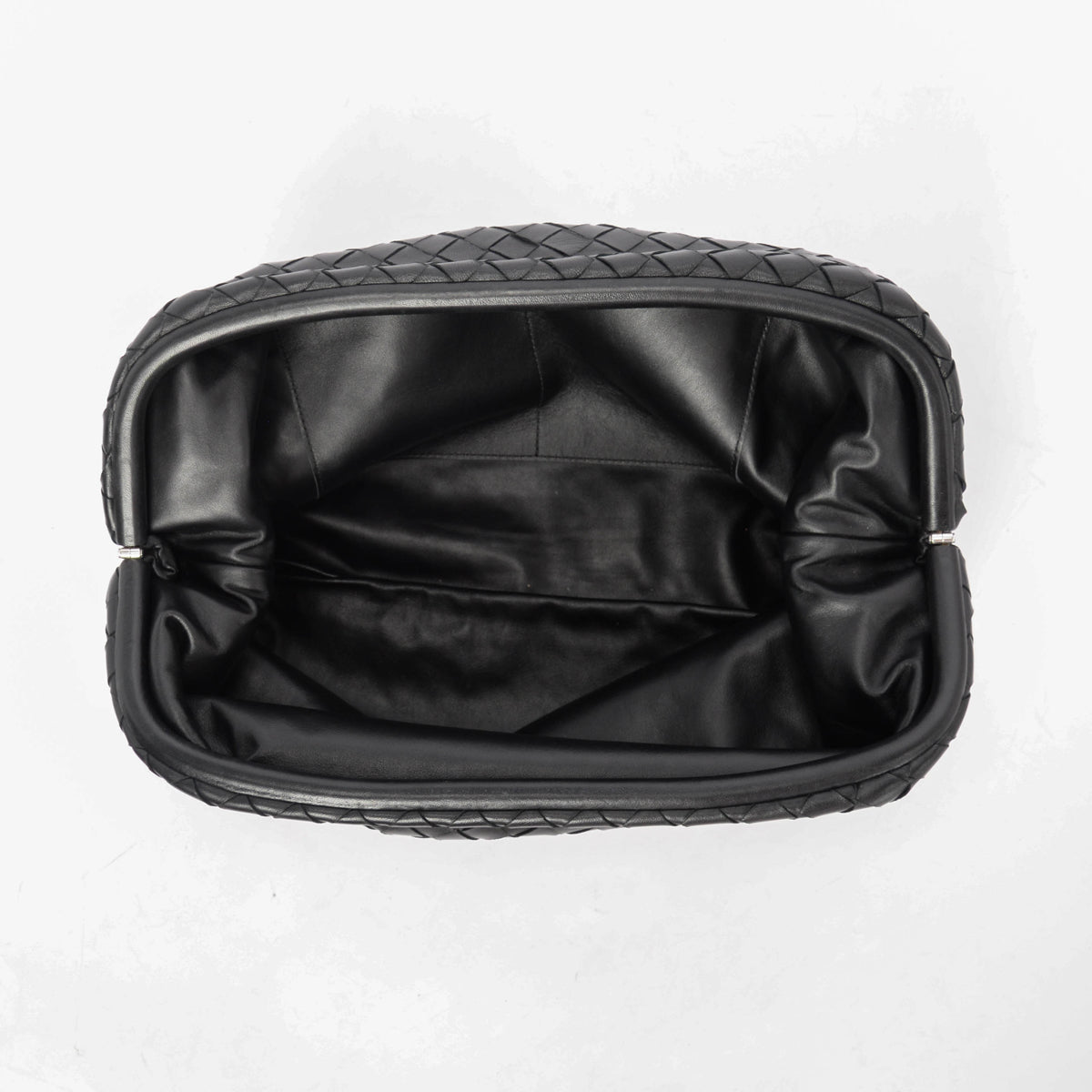 Bottega Veneta Black Intrecciato Lambskin Clasp Clutch