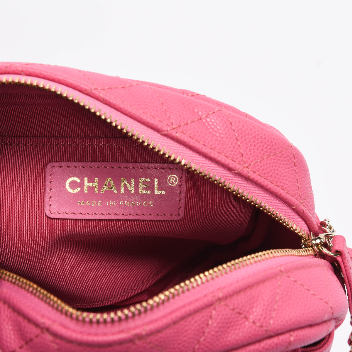 Chanel Pink Quilted Caviar CC Day Camera Case