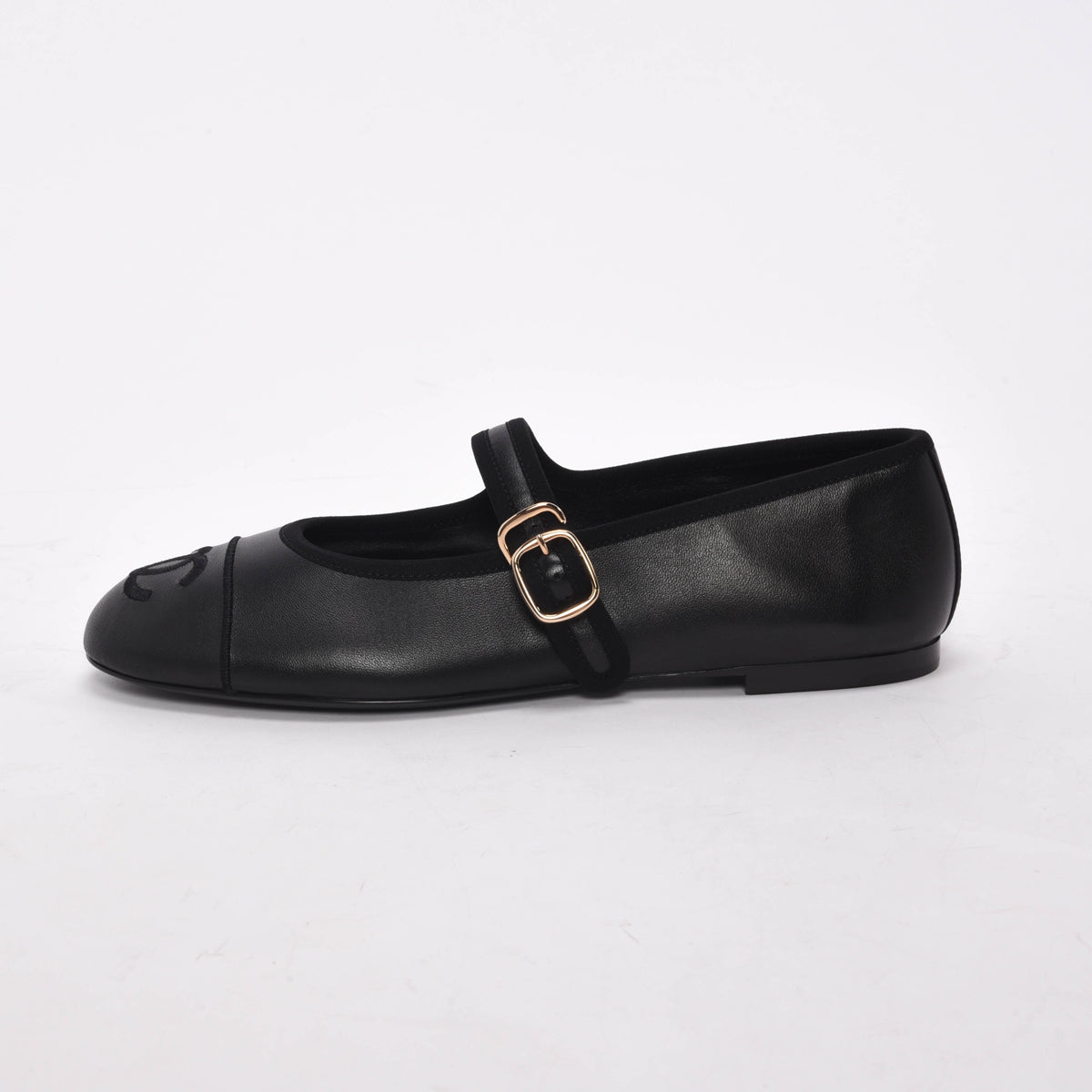 Chanel Black Lambskin CC Mary Jane Flats 38