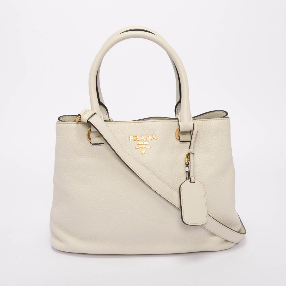 Prada Talco White Vitello Phenix Small Shoulder Bag