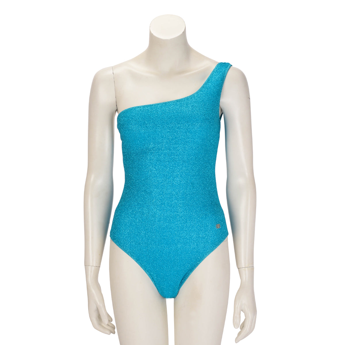 Balenciaga Turquoise Lurex Jersey One Shoulder Swimsuit S