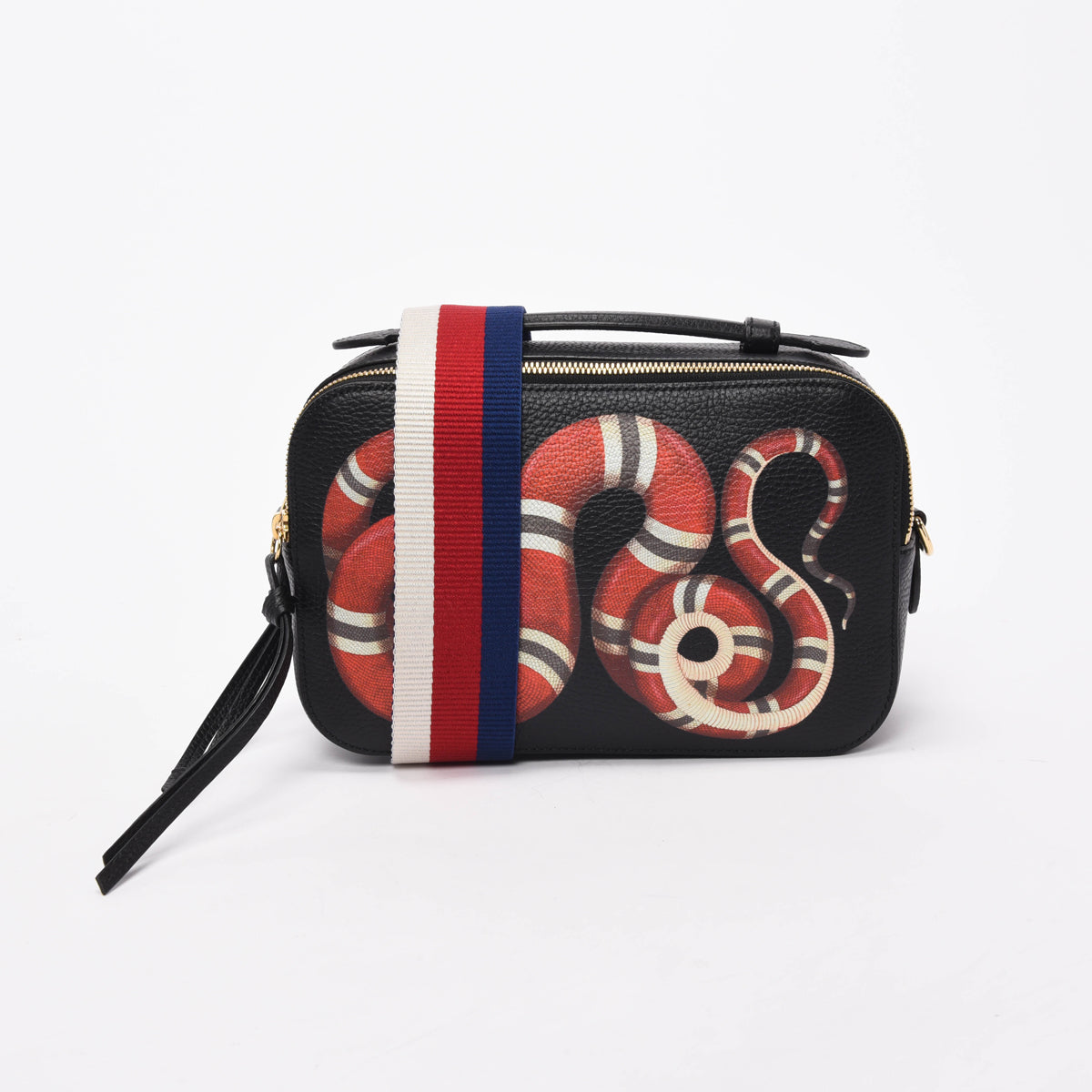 Gucci Black Grained Calfskin Sylvie Web Kingsnake Camera Bag