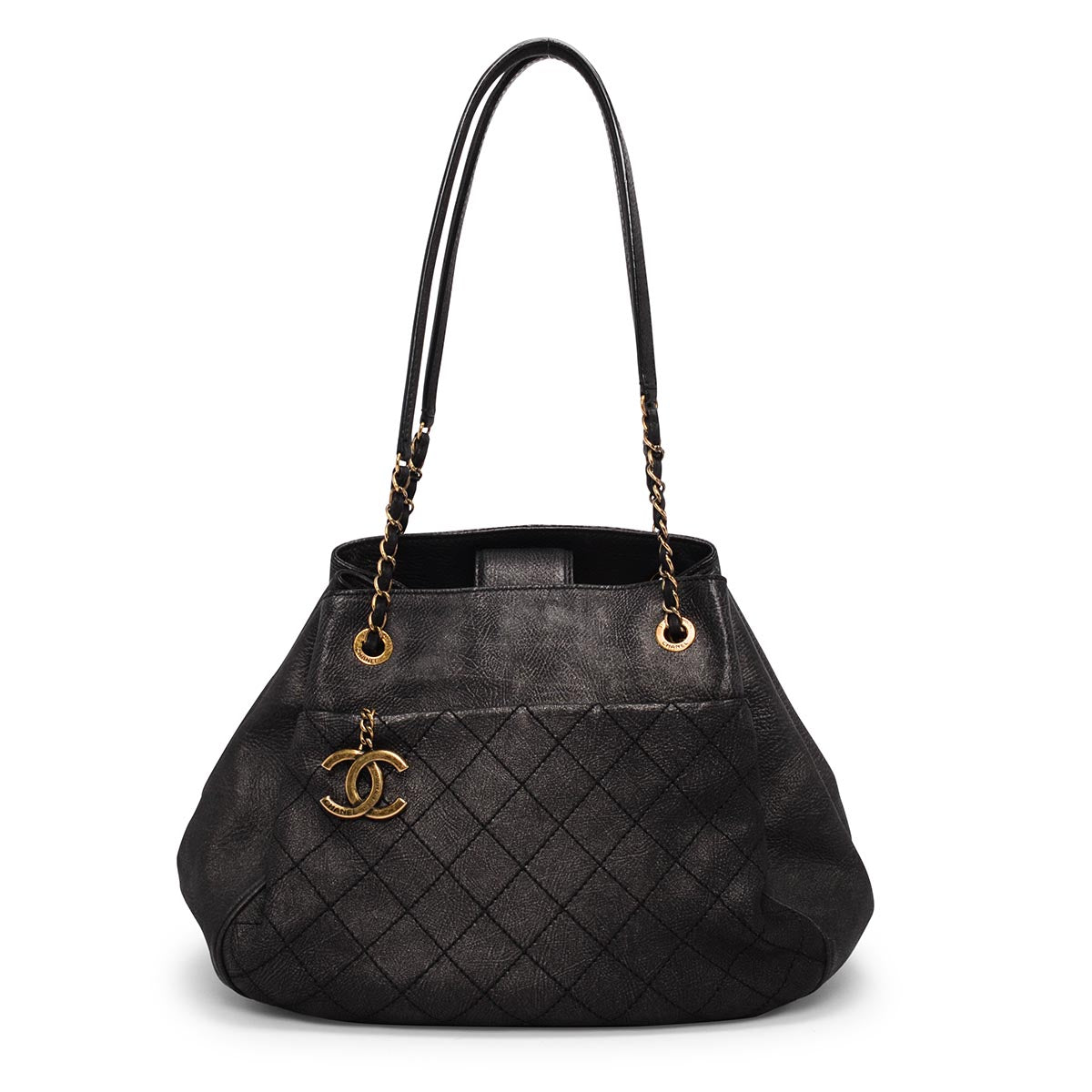 Chanel Black Quilted Calfskin CC Charm Shopper Tote