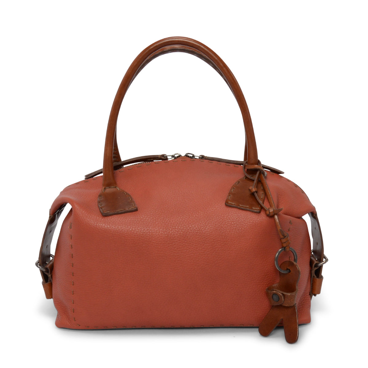 Henry Beguelin Brick and Tan Calfskin Top Stitched Shoulder Bag