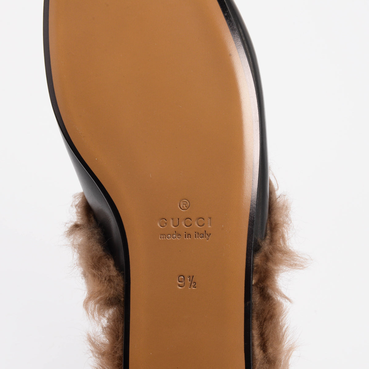 Gucci Black Calfskin & Lamb Fur 2015 Re-Edition Princetown Slippers 9.5