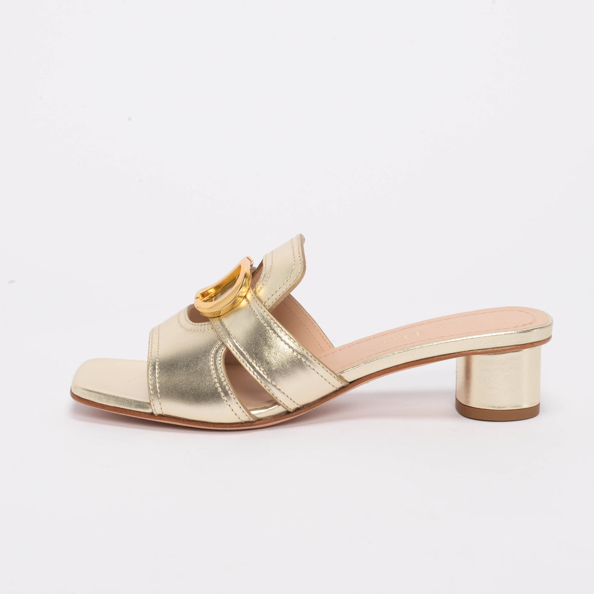 Dior Gold Laminated Calf 30 Montaigne Heeled Slides 37
