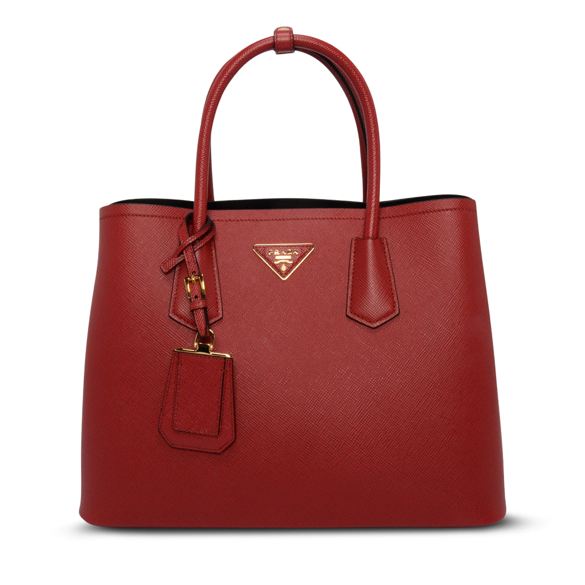 Prada Red Saffiano Cuir Medium Double Bag