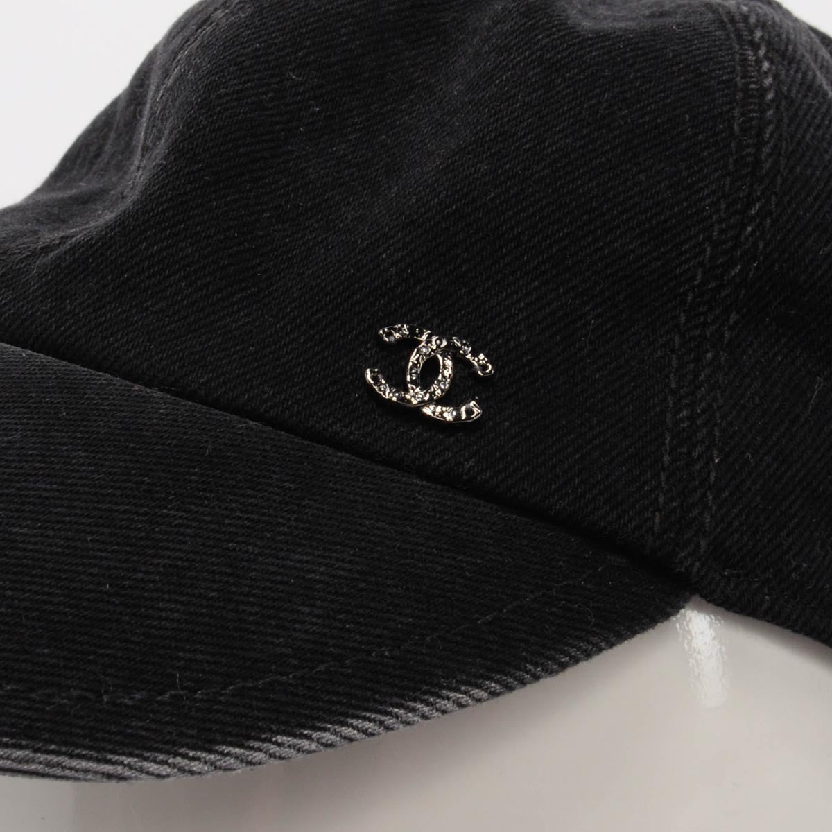 Chanel Black Denim Crystal CC Cap