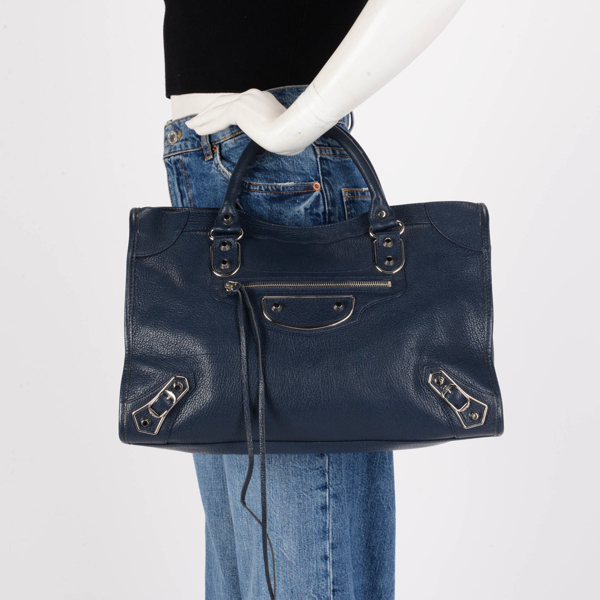 Balenciaga Navy Goatskin Metallic Edge City Bag