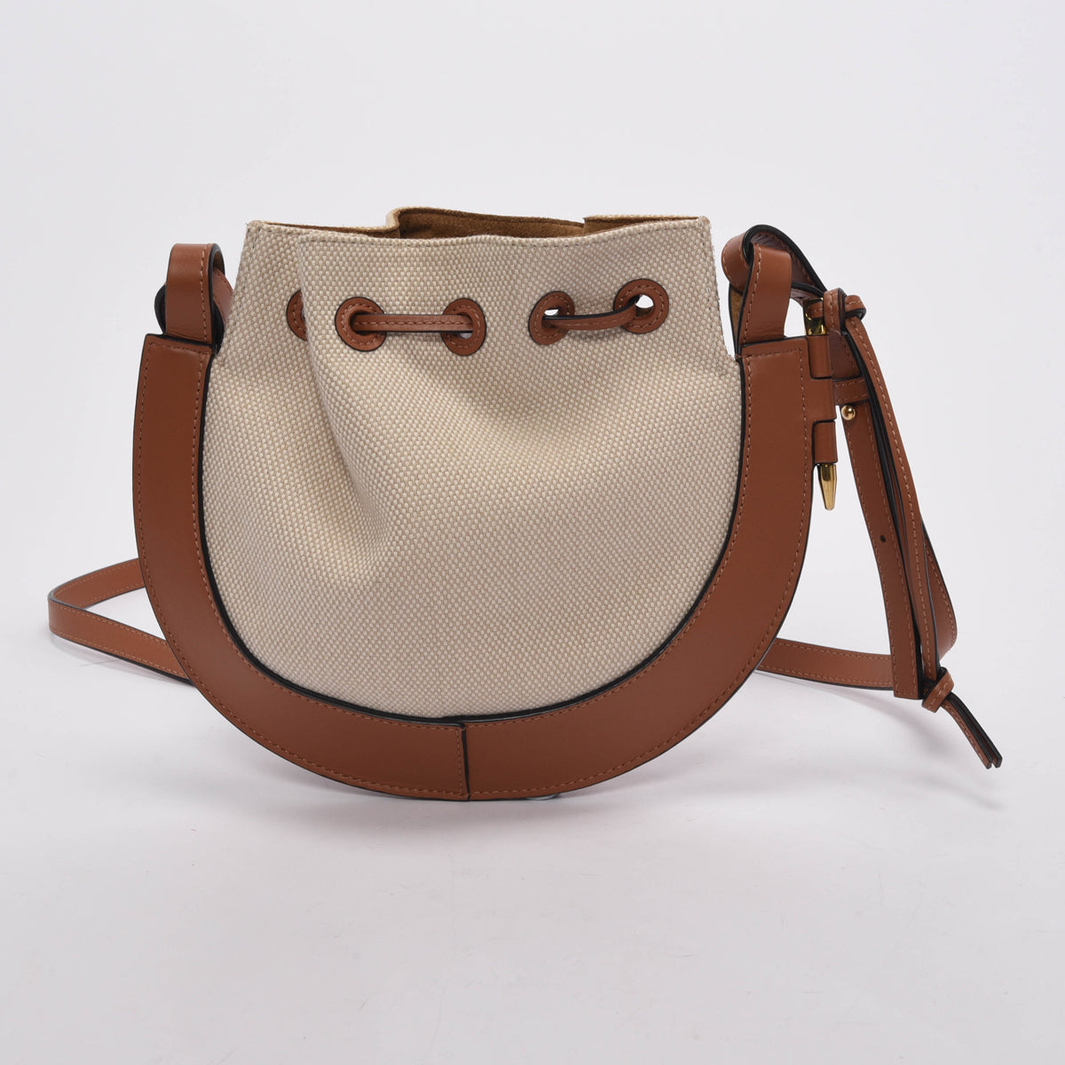 Loewe Ecru & Tan Canvas & Calfskin Horseshoe Anagram Bag