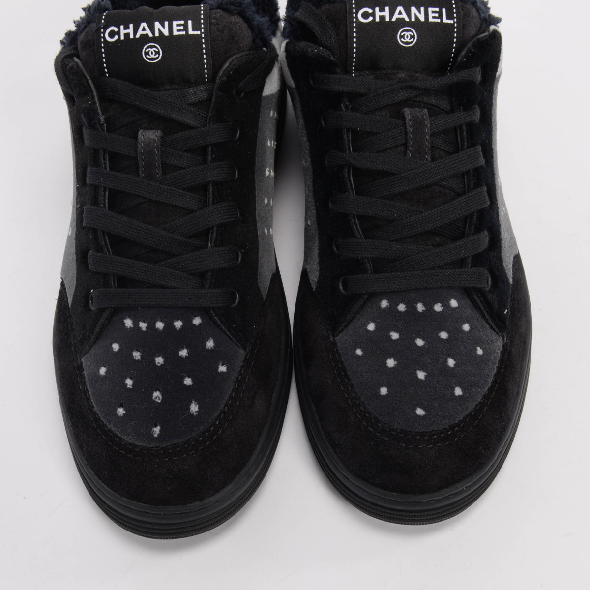 Chanel Charcoal Mixed Fibers Logo Sneakers 40