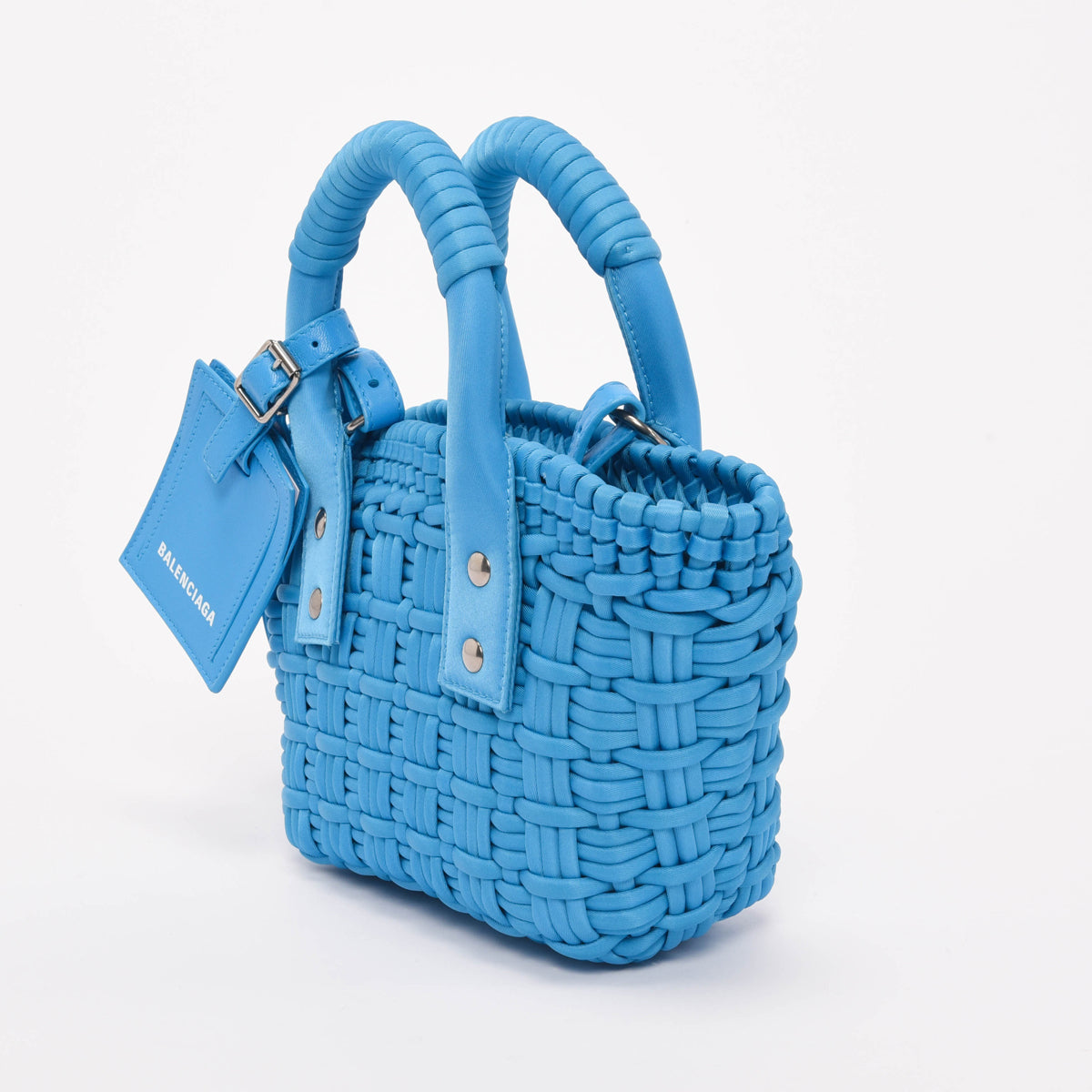 Balenciaga Cyan Recycled Nylon XXS Bistro Basket Tote