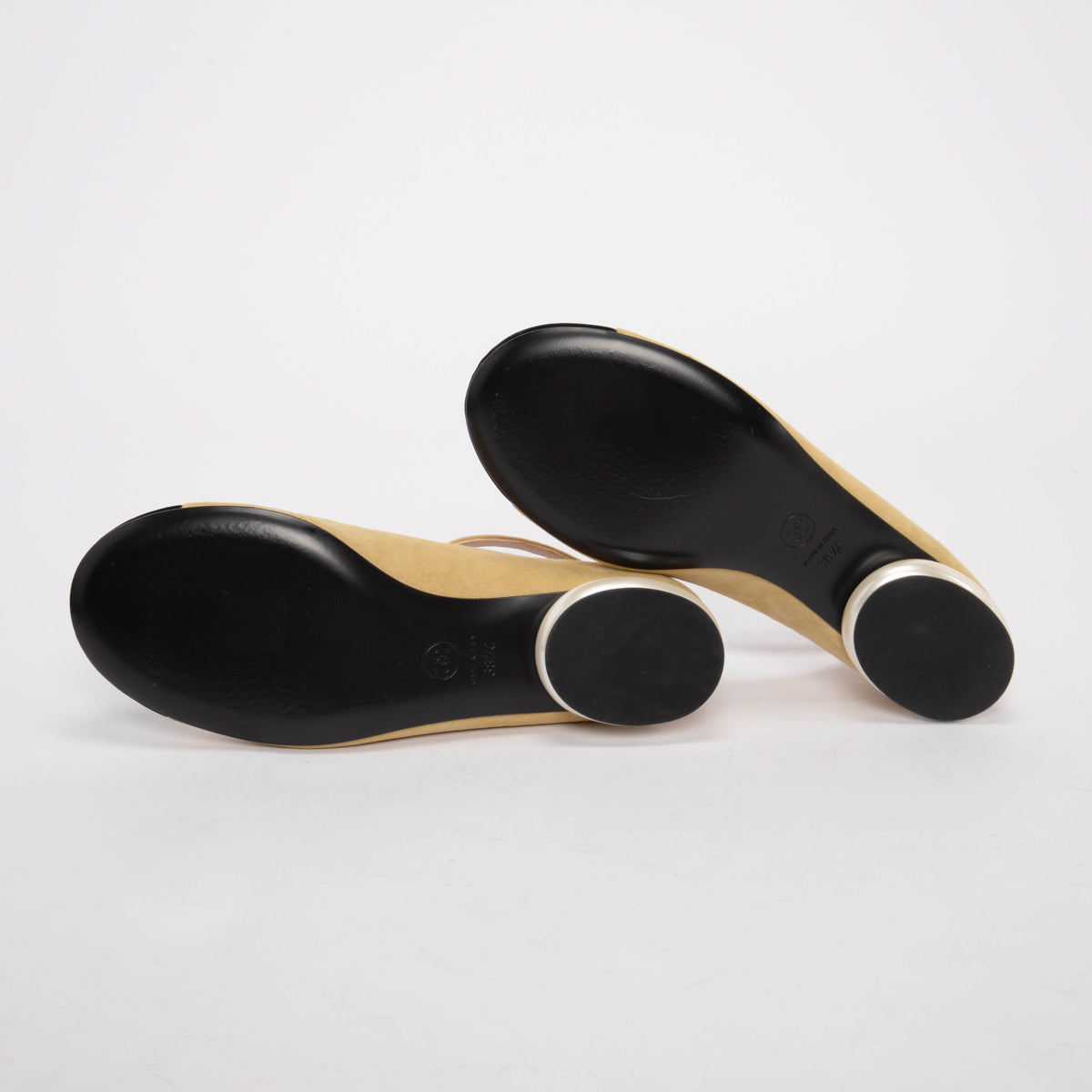 Chanel Beige & Black Suede & Velvet Cap Toe Mary Janes 38.5
