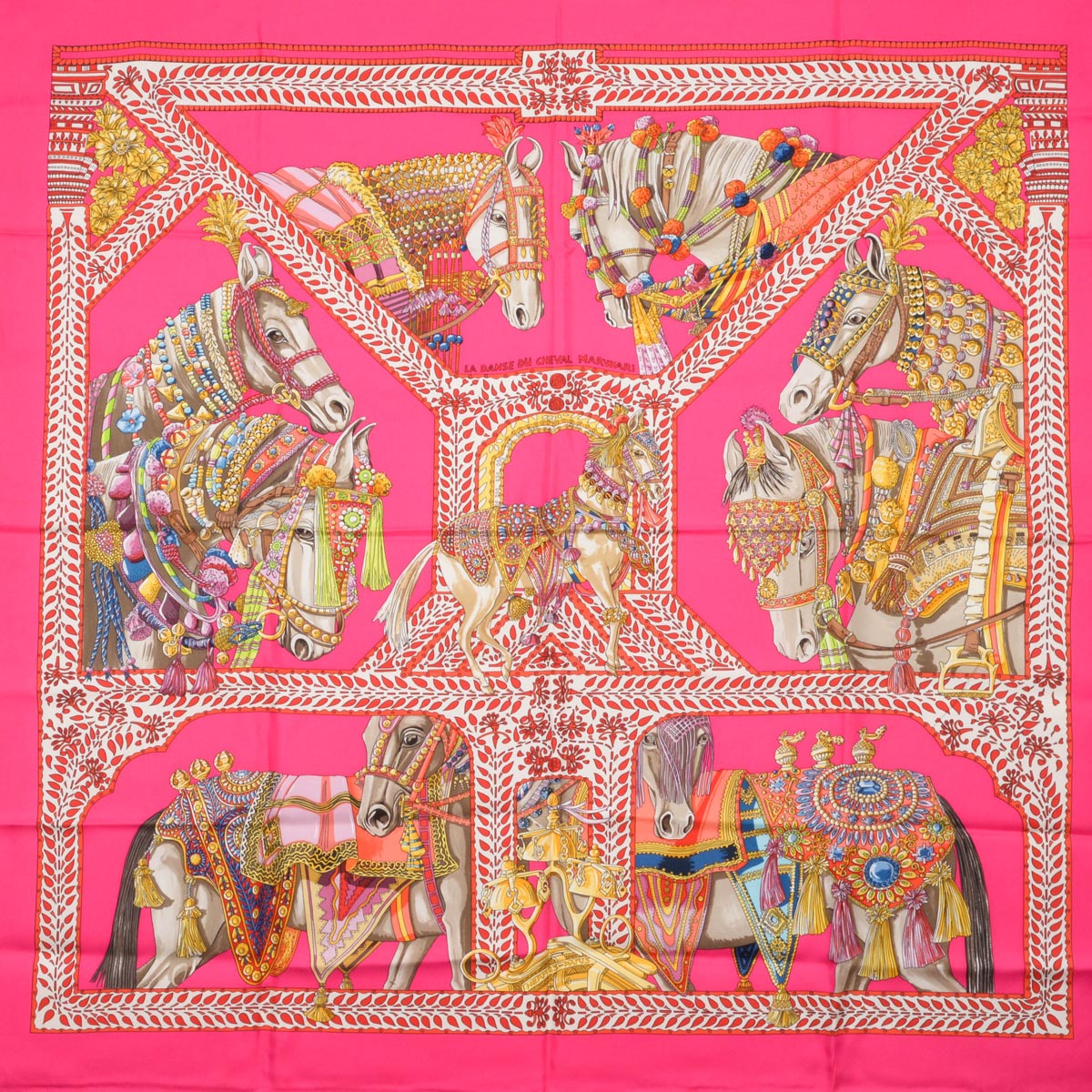 Hermes Pink Silk La Danse Du Cheval Marwari Scarf