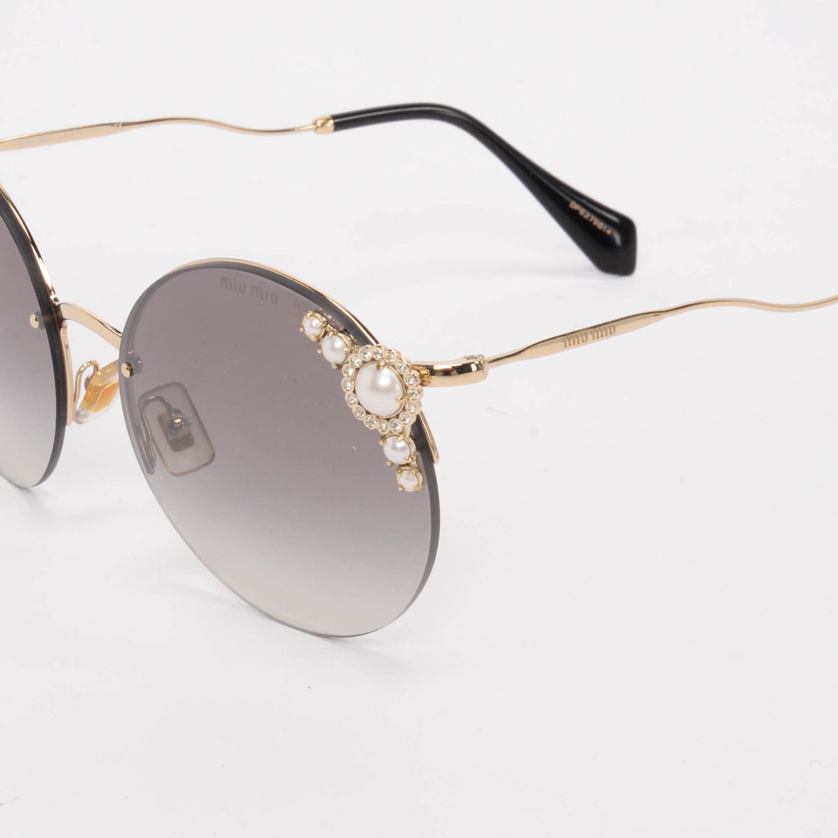 Miu Miu Grey Pearl Detail Round Sunglasses