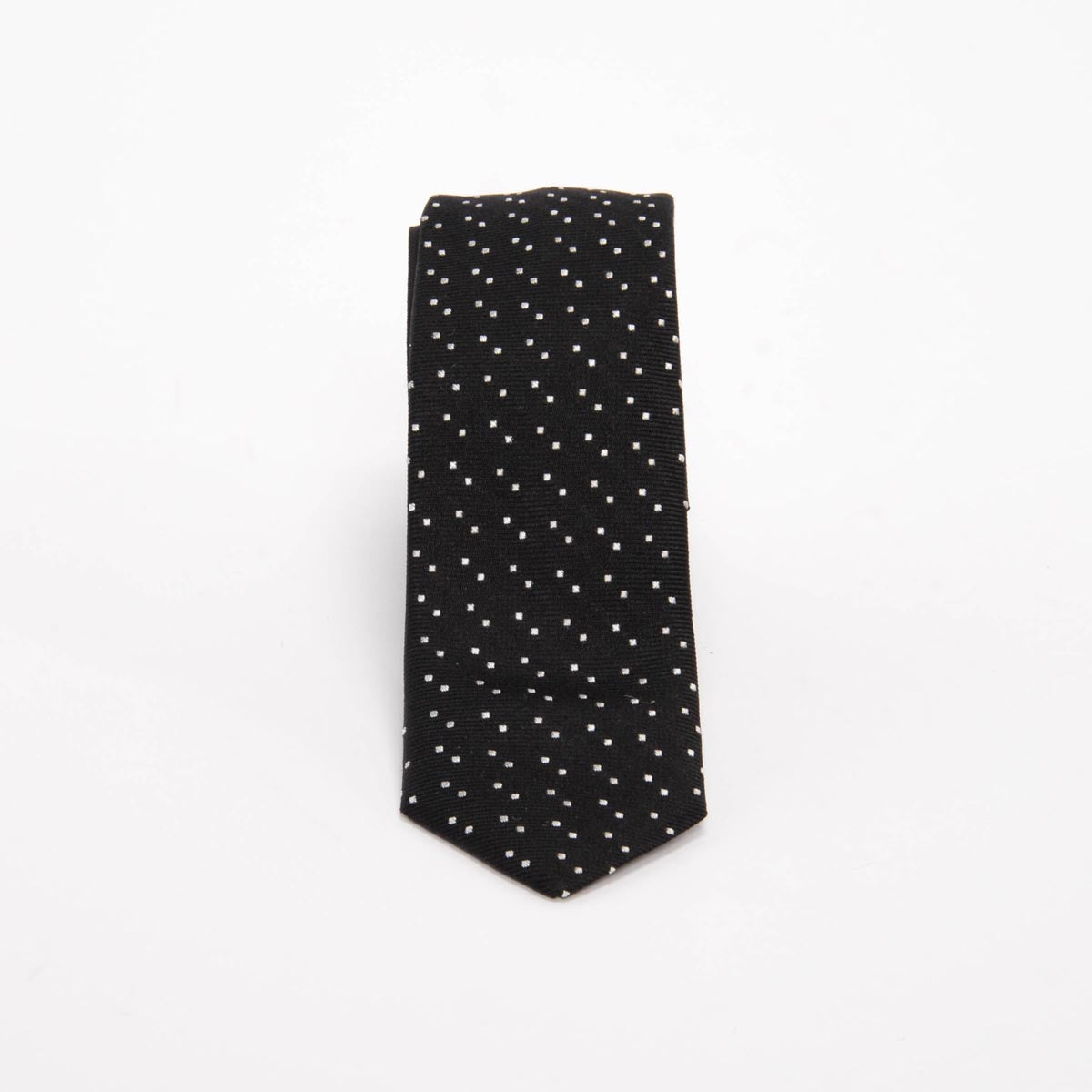 Saint Laurent Black Silk Polka Dot Skinny Tie