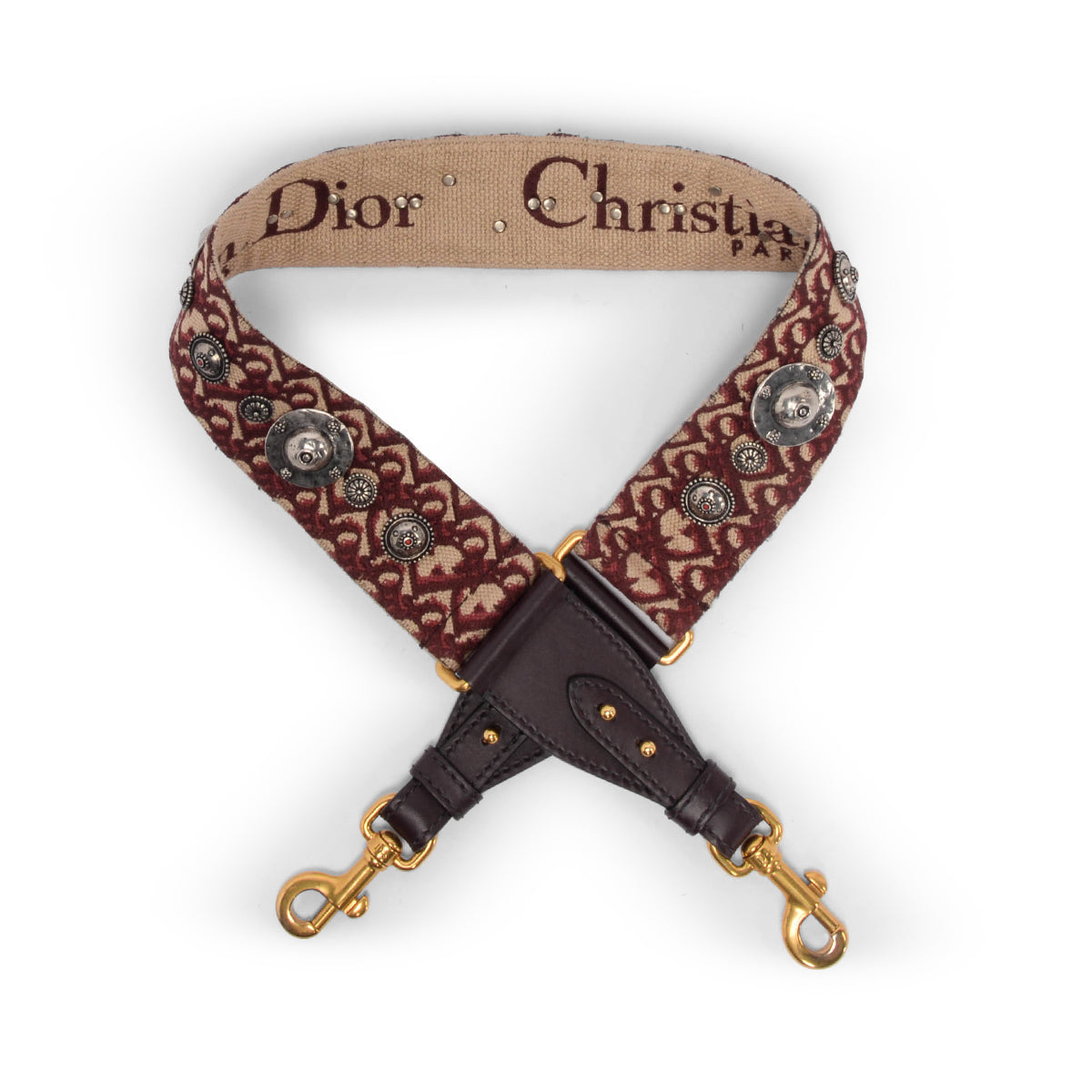 Dior Burgundy Oblique Embellished Bag Strap