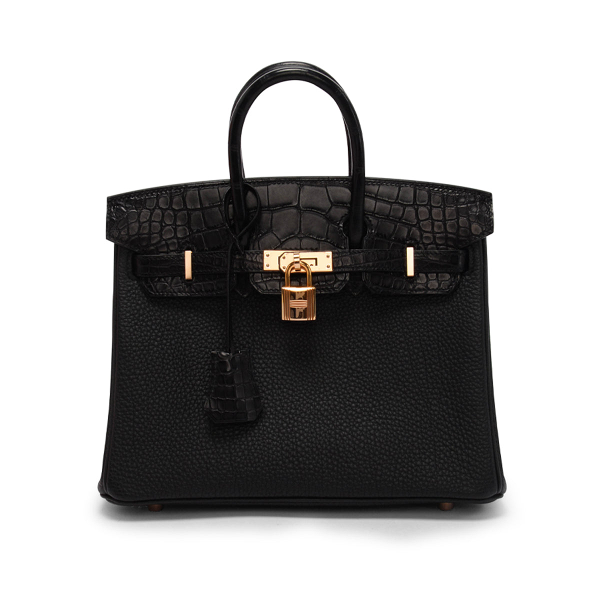 Hermes Black Togo & Alligator Mississippiensis Touch Birkin 25 RGHW