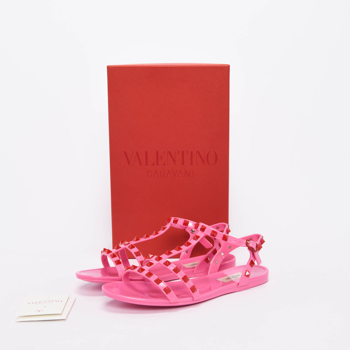 Valentino Pink & Red Rubber Rockstud Jelly Sandals 39