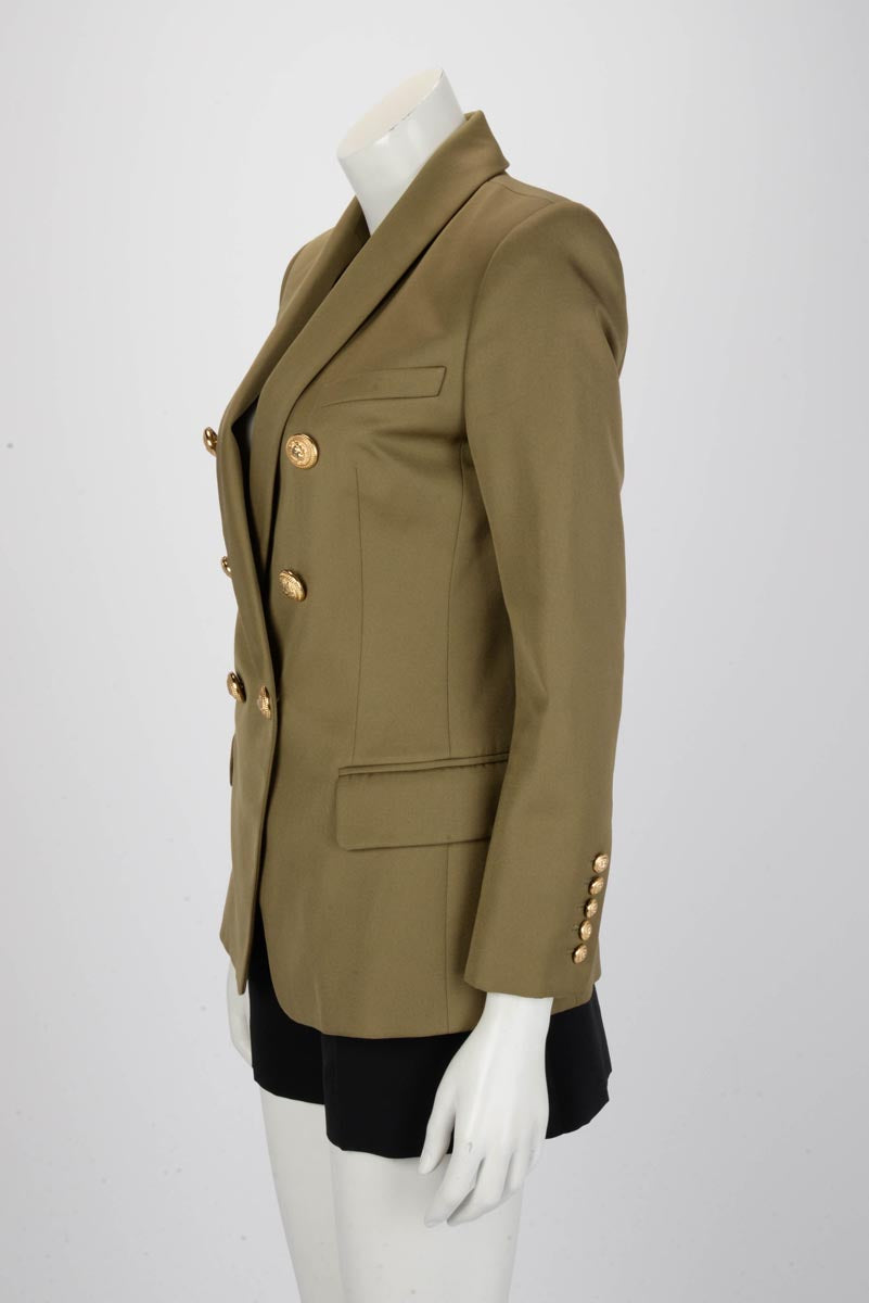 Balmain Olive Wool Twill DB Blazer Jacket FR 38