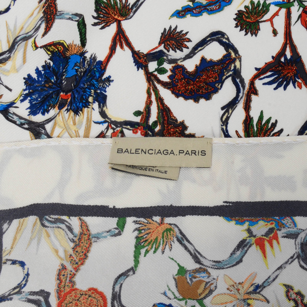 Balenciaga Cream Silk Floral Print Scarf