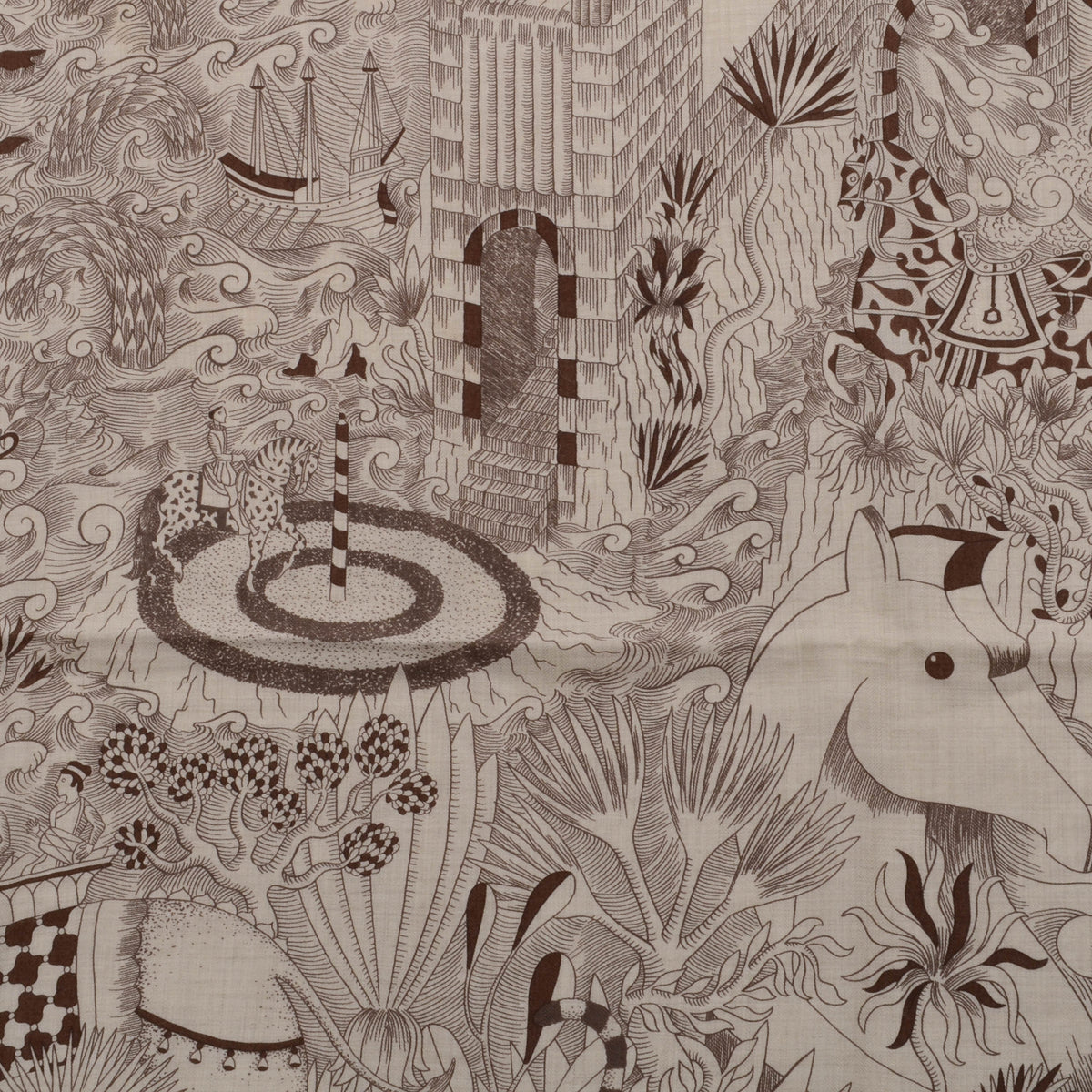 Hermes Brown Cashmere & Silk Cosmographia Universalis Shawl