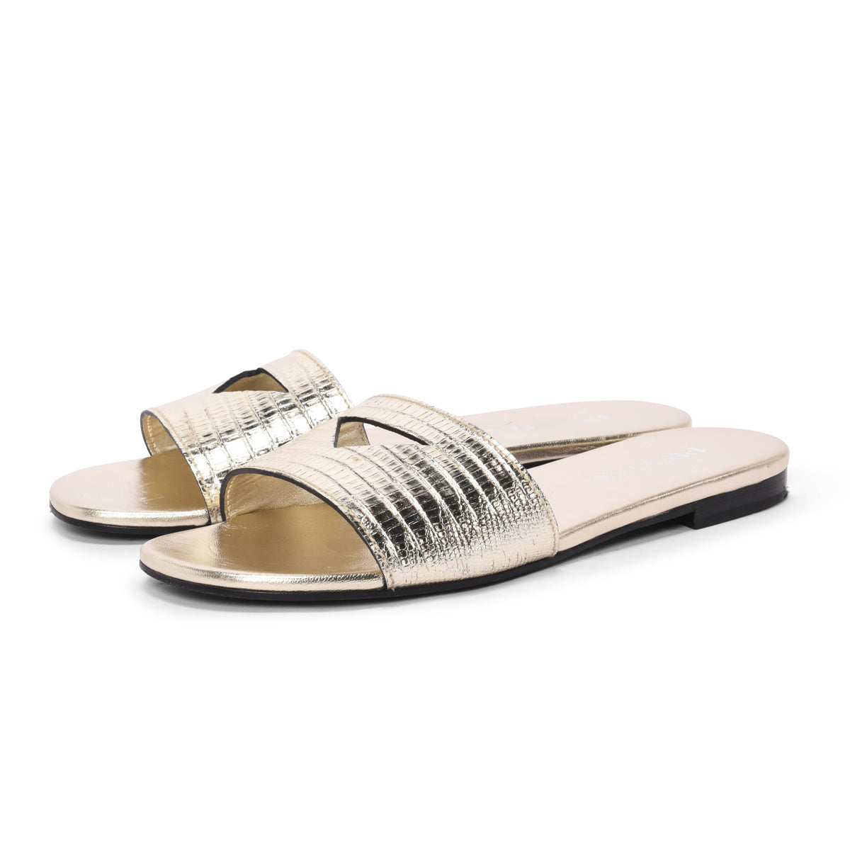 Prada Light Gold Lizard St Tejus Slides 40