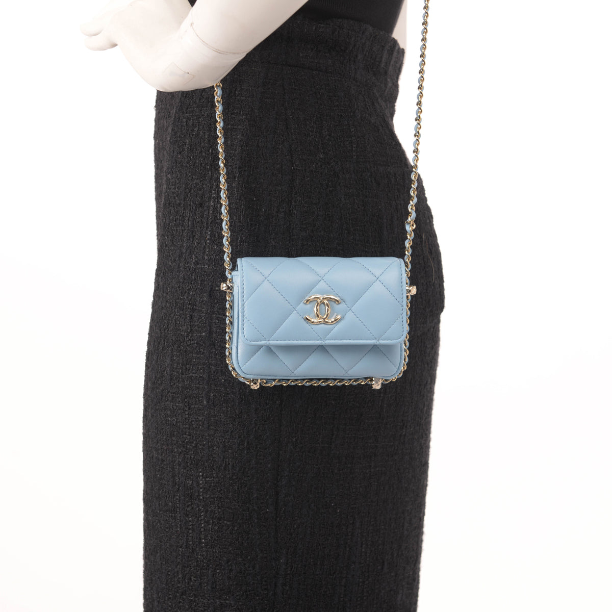 Chanel Light Blue Calfskin Clutch With Chain Wallet