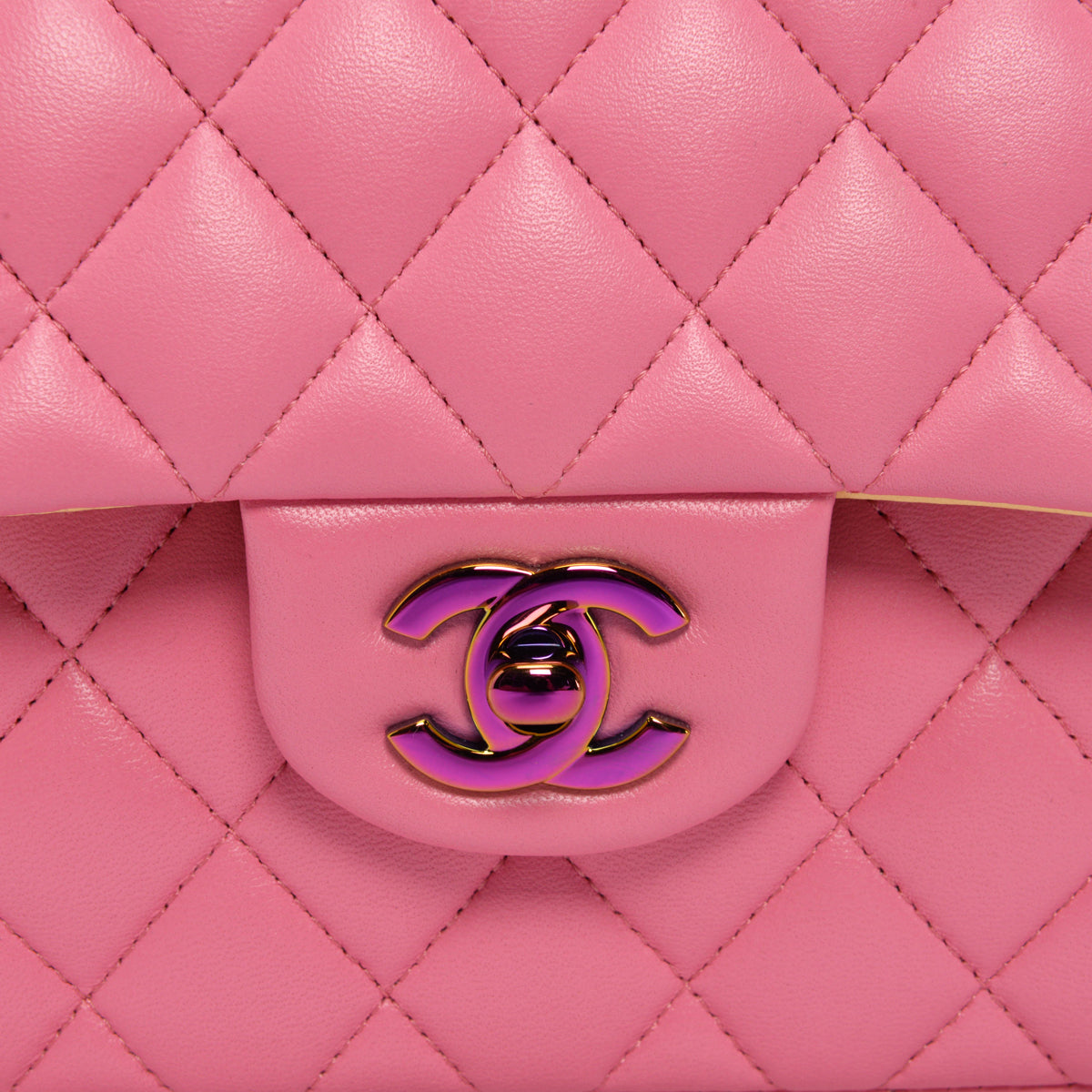 Chanel Pink & Yellow Quilted Lambskin Small Classic Flap Bag