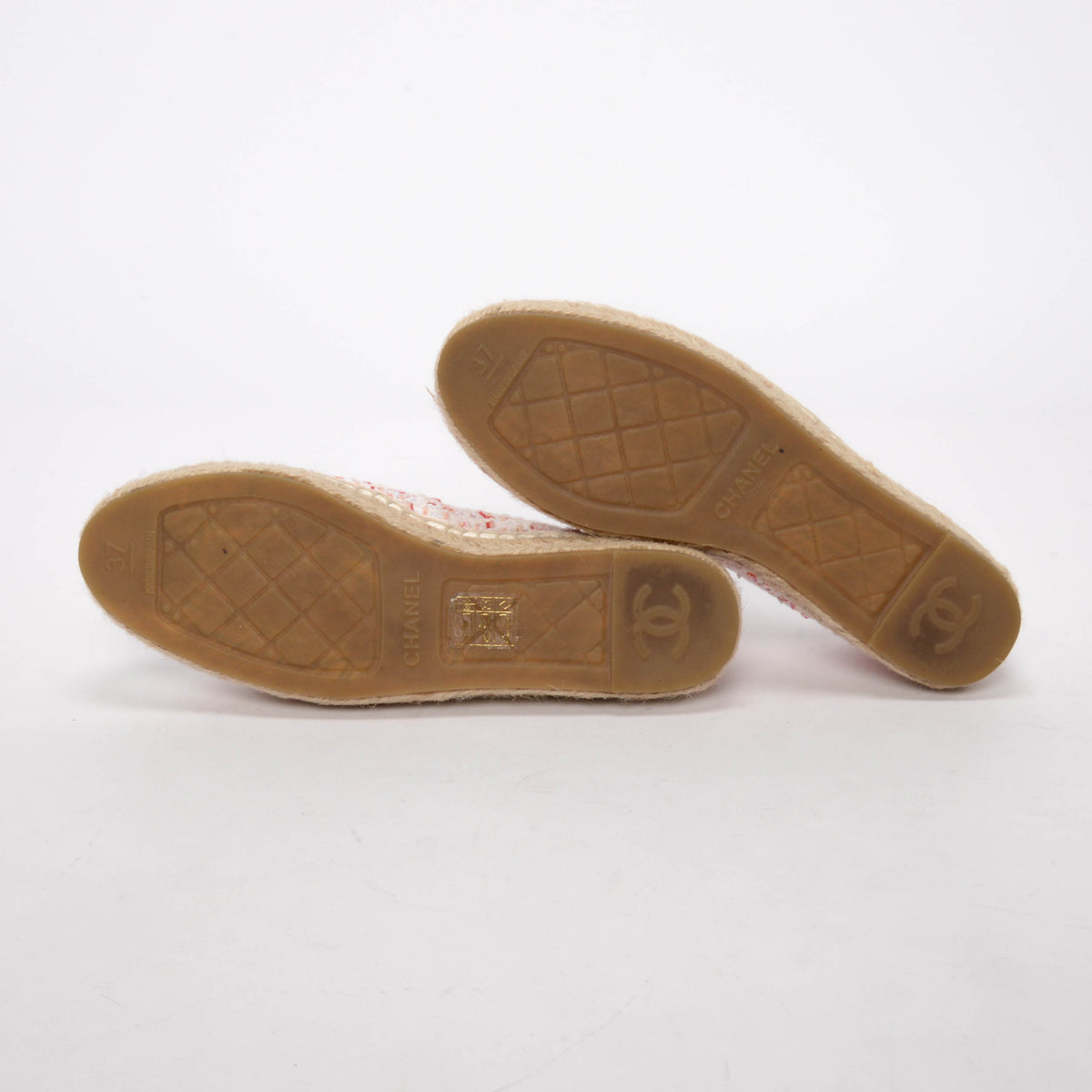 Chanel White & Pink Tweed CC Espadrilles 37