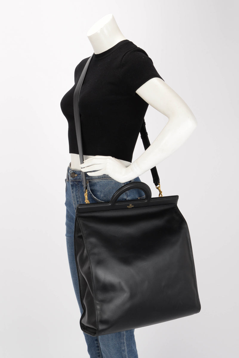 Valentino Black Smooth Calfskin Tagged Tote