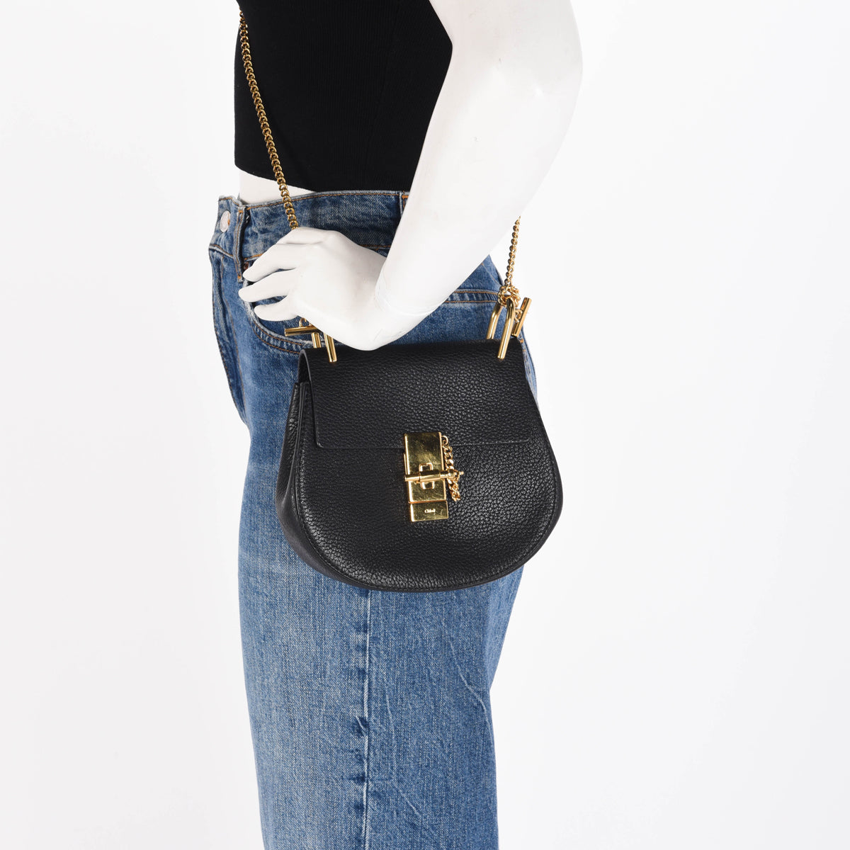 Chloe Black Grained Lambskin Small Drew Shoulder Bag
