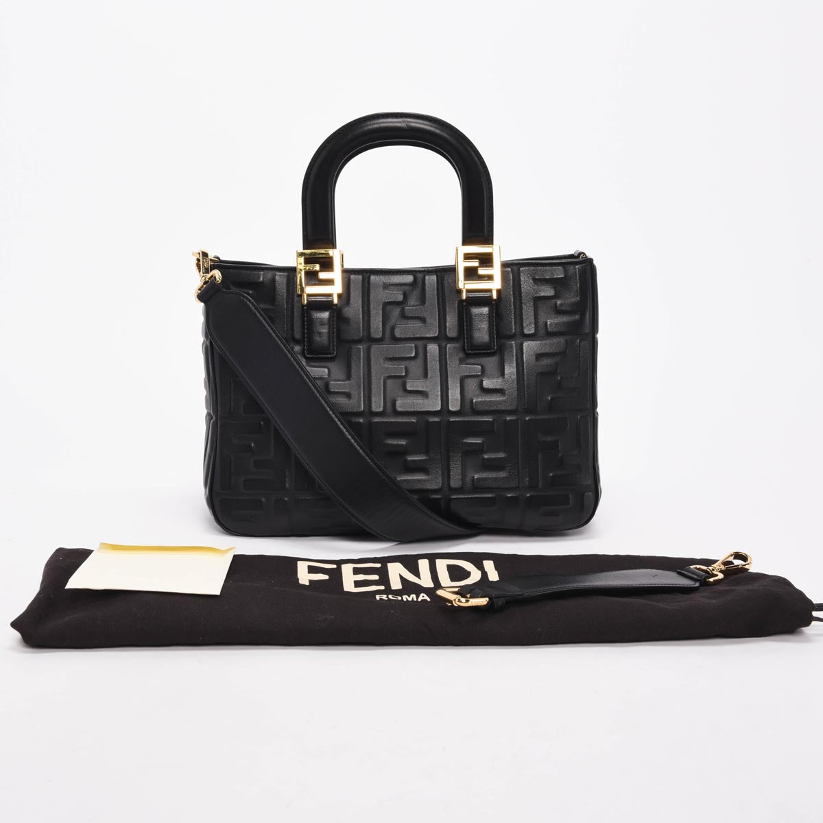 Fendi Black Nappa FF 1974 Embossed Small Tote