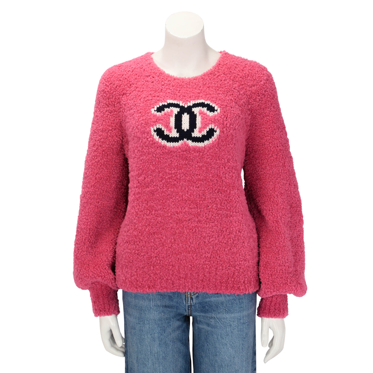Chanel Pink Wool CC Teddy Sweater FR 44