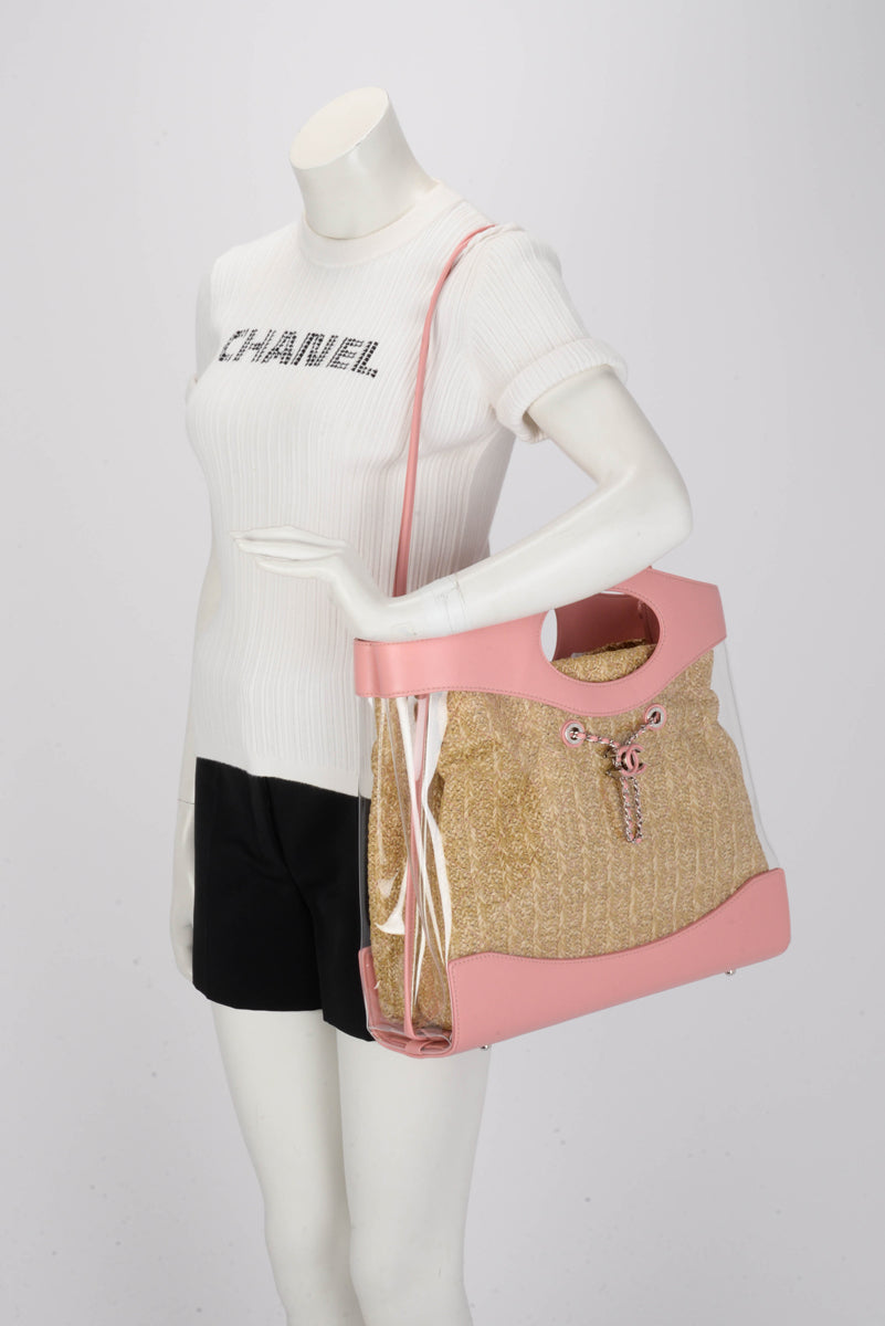 Chanel Pink PVC & Raffia Large 31 Shopping Tote