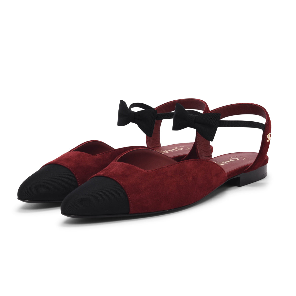 Chanel Burgundy Suede Ankle Bow Slingback Flats 40
