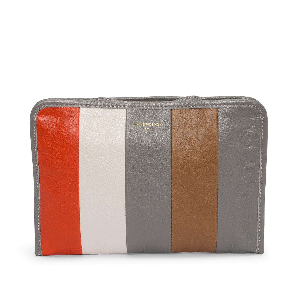 Balenciaga Grey Striped Leather Small Bazar Pouch