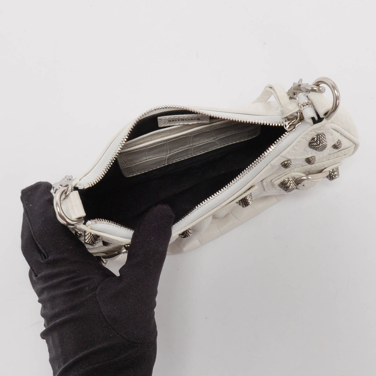 Balenciaga White Croc Embossed Le Cagole Mini Bag
