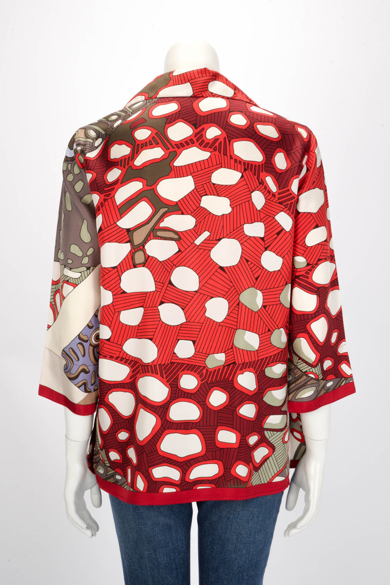 Hermes Red Silk Grands Fonds II Blouse FR 38