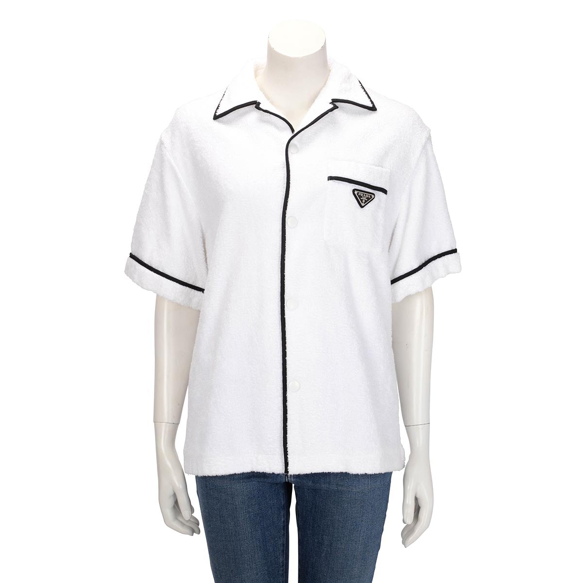Prada White Terry Cotton Logo Plaque Shirt L