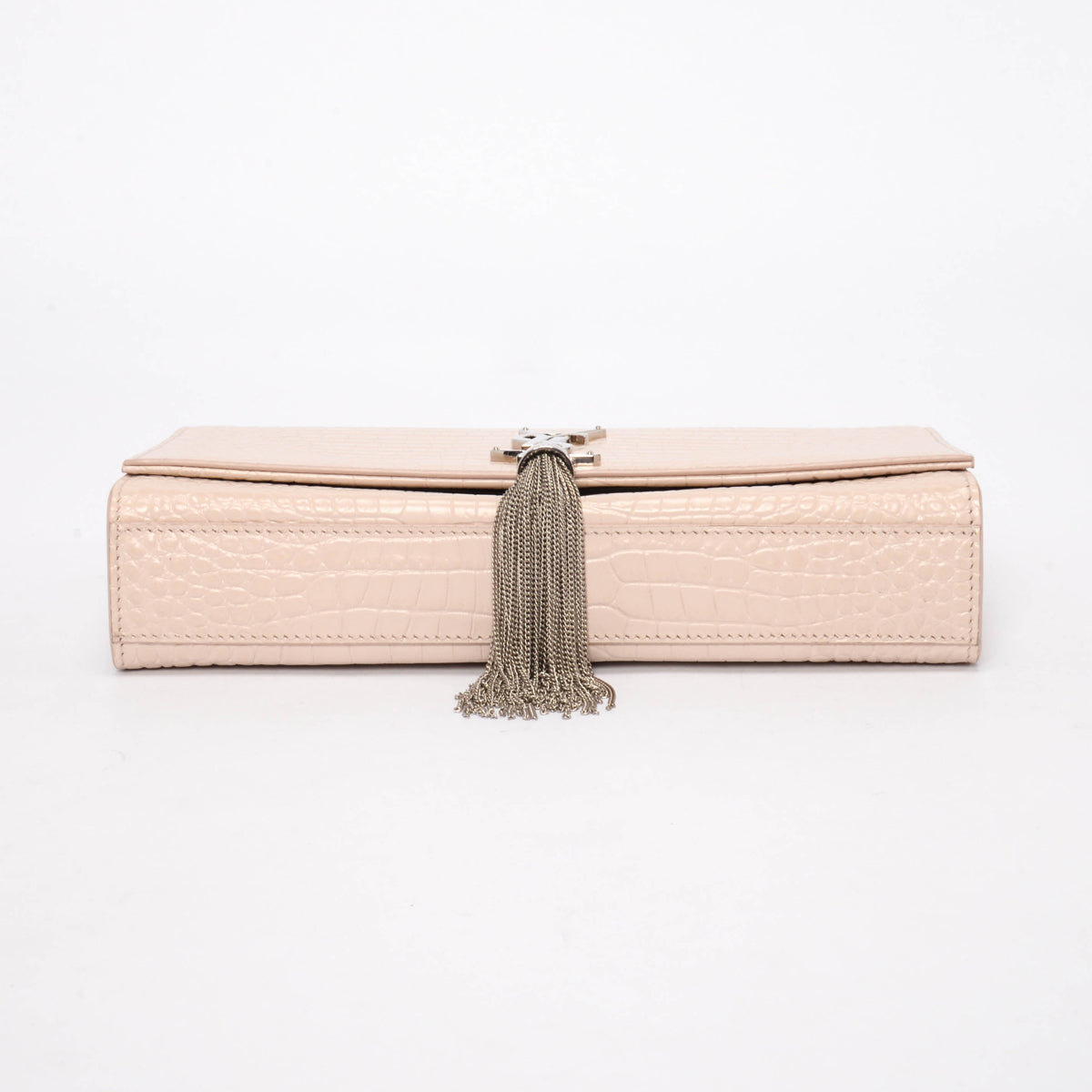 Saint Laurent Light Beige Croc Embossed Medium Kate Tassel Bag