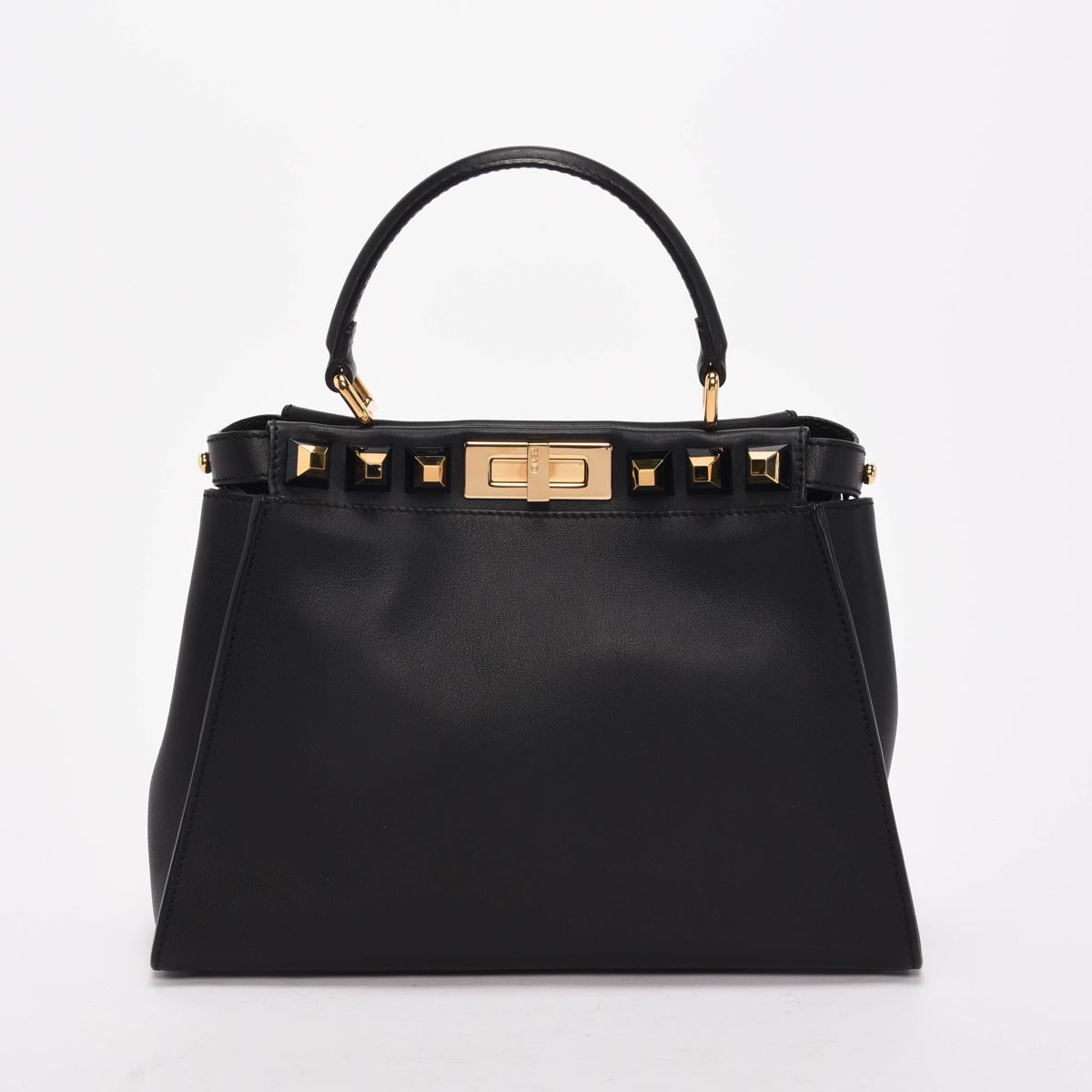 Fendi Black Calfskin Studded Medium Peekaboo Bag