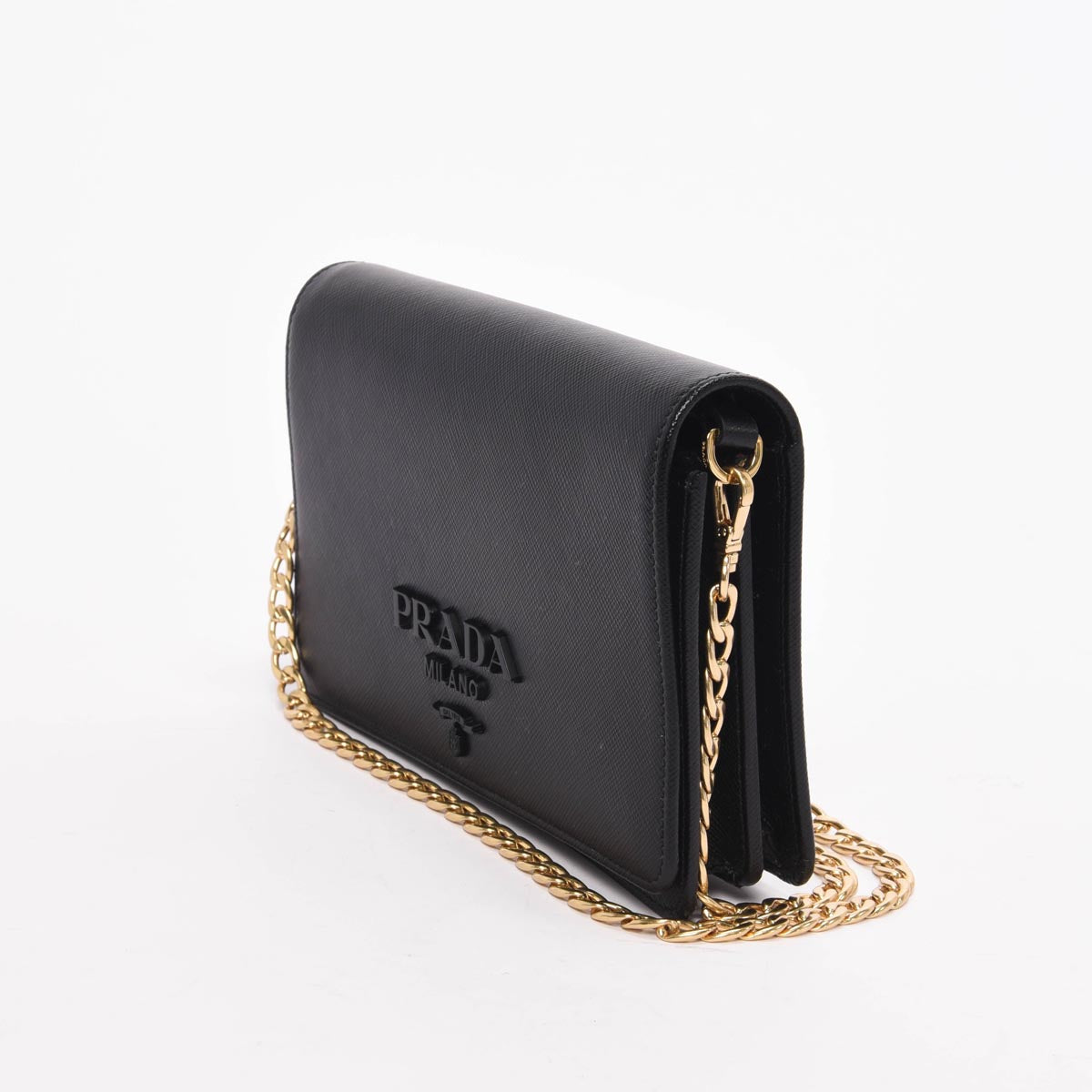 Prada Black Saffiano Lux Monochrome Chain Mini Bag
