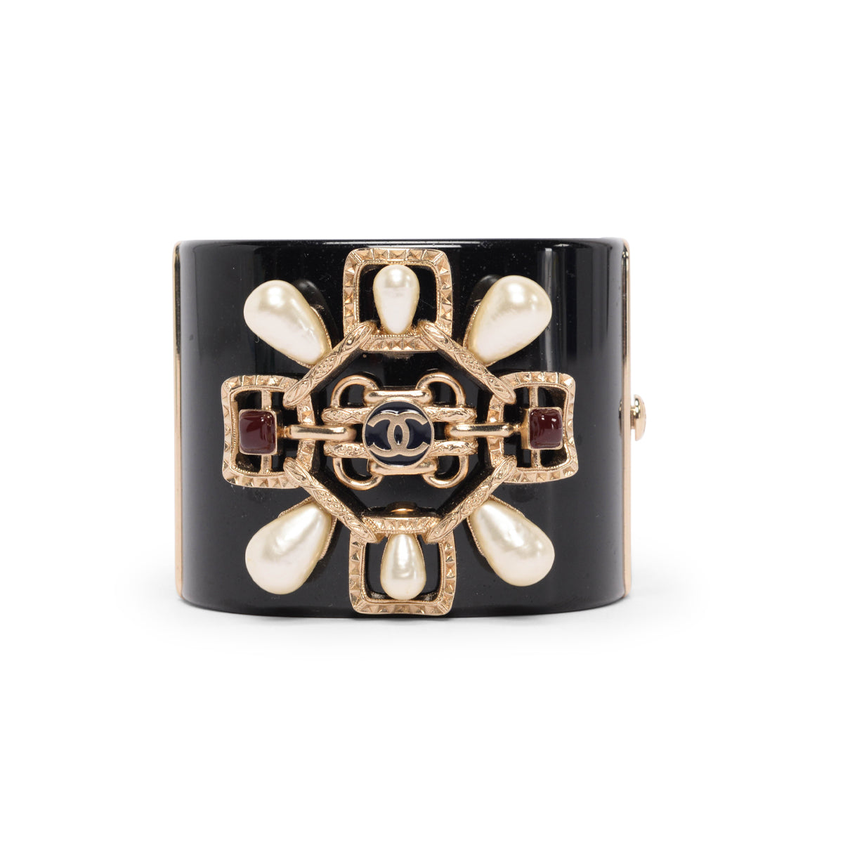 Chanel Black Resin Pearl & Gripoix CC Cuff