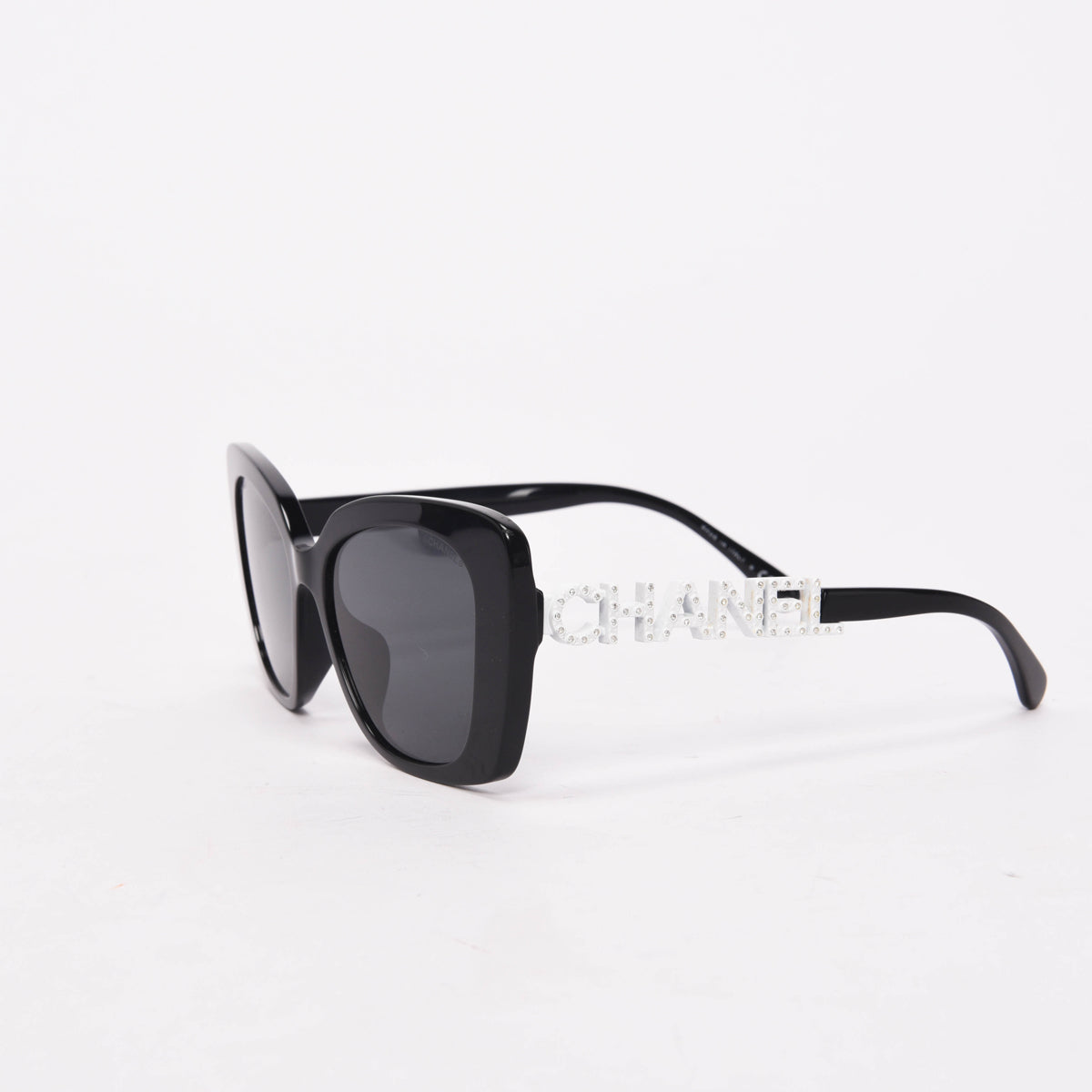 Chanel Black Acetate & Strass Square Logo Sunglasses